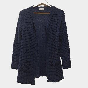 WEILL PARIS Navy Blue Nicole Open Knit Front Pockets Open Cardigan Sz M MSRP$500